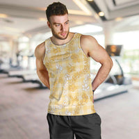 Melemele Aloha Hawaii Men Tank Top Plumeria Lei With Palaka Motif LT14 Yellow - Polynesian Pride