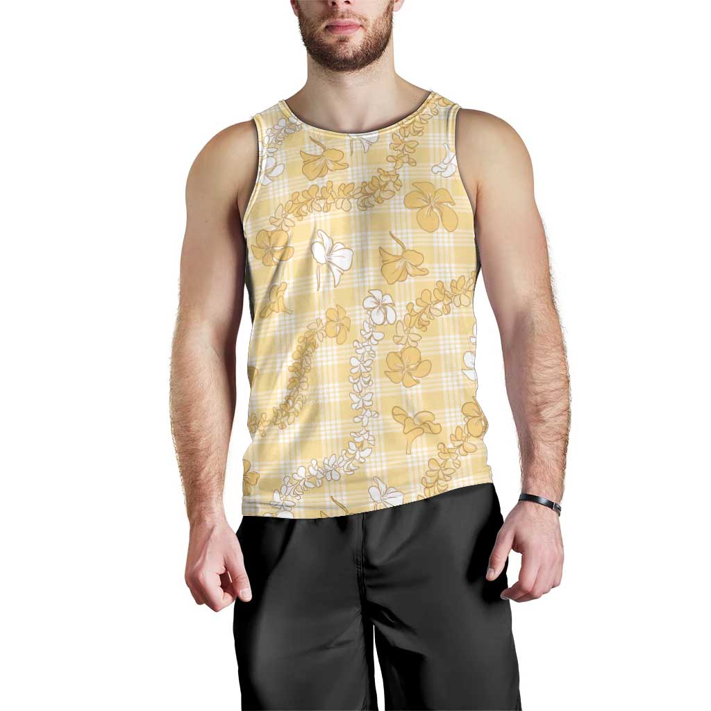 Melemele Aloha Hawaii Men Tank Top Plumeria Lei With Palaka Motif LT14 - Polynesian Pride