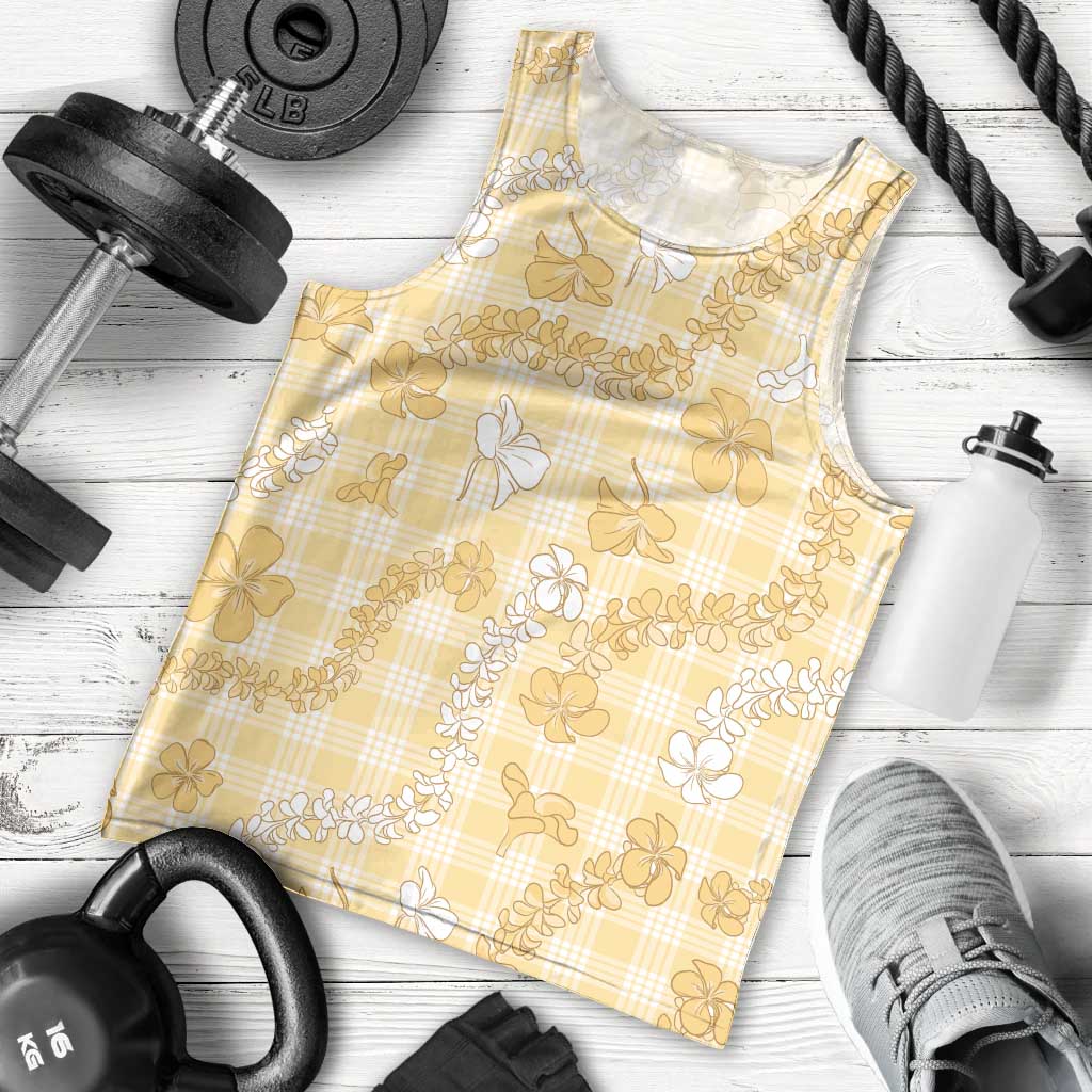 Melemele Aloha Hawaii Men Tank Top Plumeria Lei With Palaka Motif LT14 - Polynesian Pride