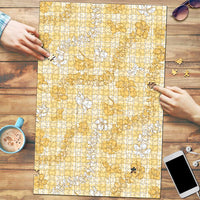 Melemele Aloha Hawaii Puzzle Plumeria Lei With Palaka Motif LT14 Yellow - Polynesian Pride