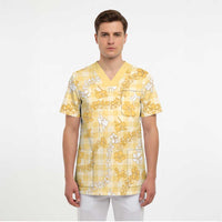 Melemele Aloha Hawaii Scrub Top Plumeria Lei With Palaka Motif LT14 - Polynesian Pride