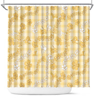 Melemele Aloha Hawaii Shower Curtain Plumeria Lei With Palaka Motif LT14 Yellow - Polynesian Pride
