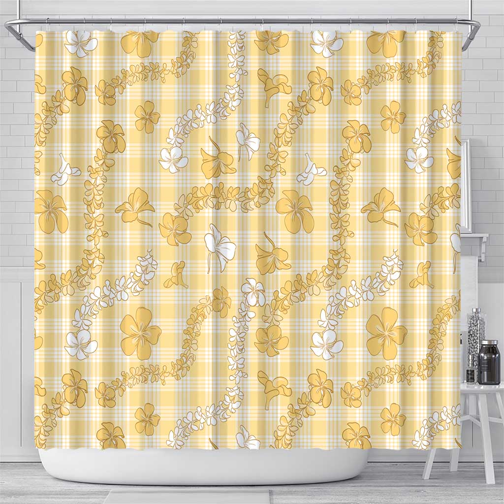 Melemele Aloha Hawaii Shower Curtain Plumeria Lei With Palaka Motif LT14 - Polynesian Pride