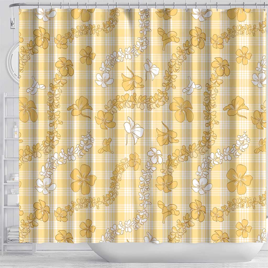 Melemele Aloha Hawaii Shower Curtain Plumeria Lei With Palaka Motif LT14 - Polynesian Pride