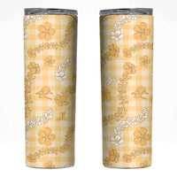 Melemele Aloha Hawaii Skinny Tumbler Plumeria Lei With Palaka Motif - Polynesian Pride