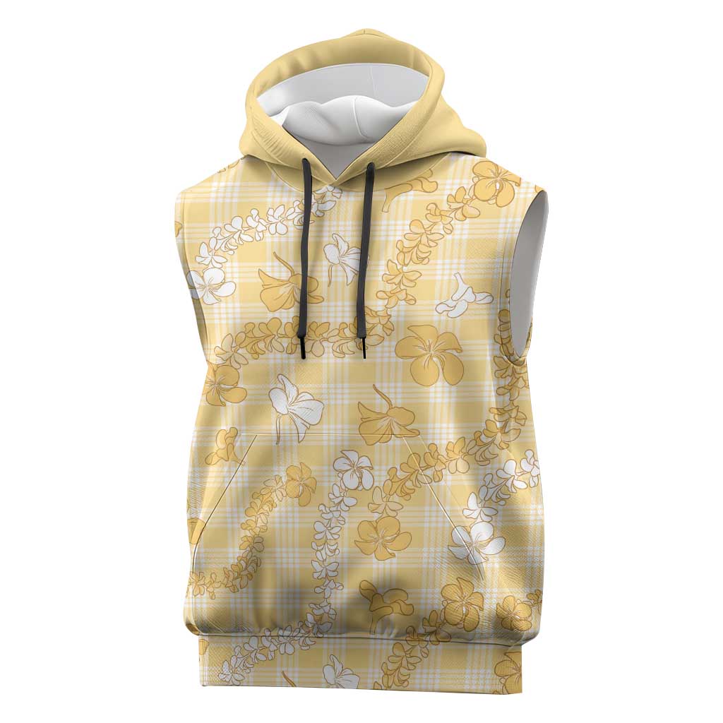 Melemele Aloha Hawaii Sleeveless Hoodie Plumeria Lei With Palaka Motif LT14 Yellow - Polynesian Pride