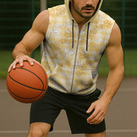 Melemele Aloha Hawaii Sleeveless Zip Hoodie Plumeria Lei With Palaka Motif - Polynesian Pride