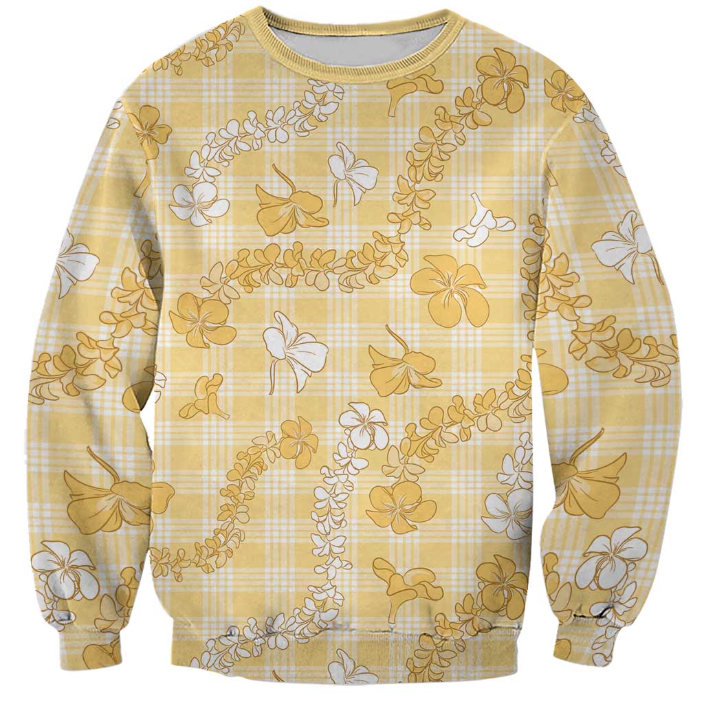Melemele Aloha Hawaii Sweatshirt Plumeria Lei With Palaka Motif LT14 Unisex Yellow - Polynesian Pride