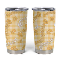Melemele Aloha Hawaii Tumbler Cup Plumeria Lei With Palaka Motif - Polynesian Pride