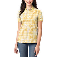 Melemele Aloha Hawaii Women Polo Shirt Plumeria Lei With Palaka Motif - Polynesian Pride