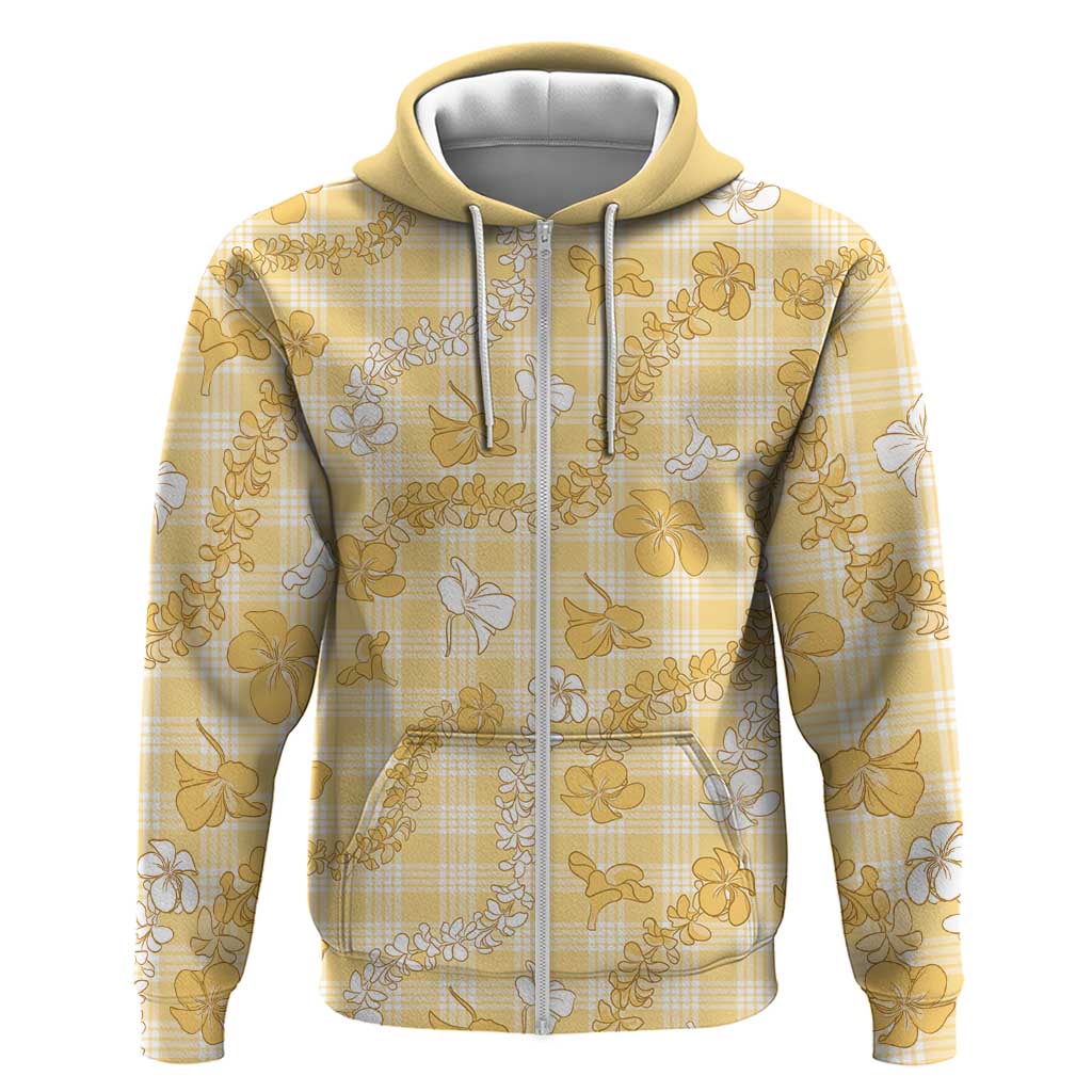 Melemele Aloha Hawaii Zip Hoodie Plumeria Lei With Palaka Motif - Polynesian Pride