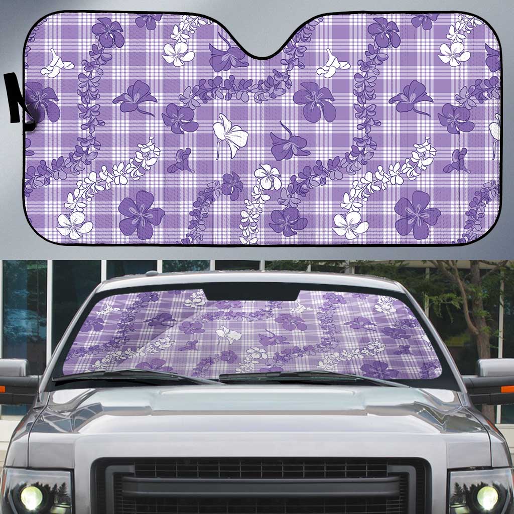 Poni Aloha Hawaii Auto Sun Shade Plumeria Lei With Palaka Motif - Polynesian Pride