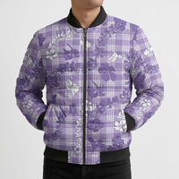 Poni Aloha Hawaii Bomber Puffer Jacket Plumeria Lei With Palaka Motif - Polynesian Pride