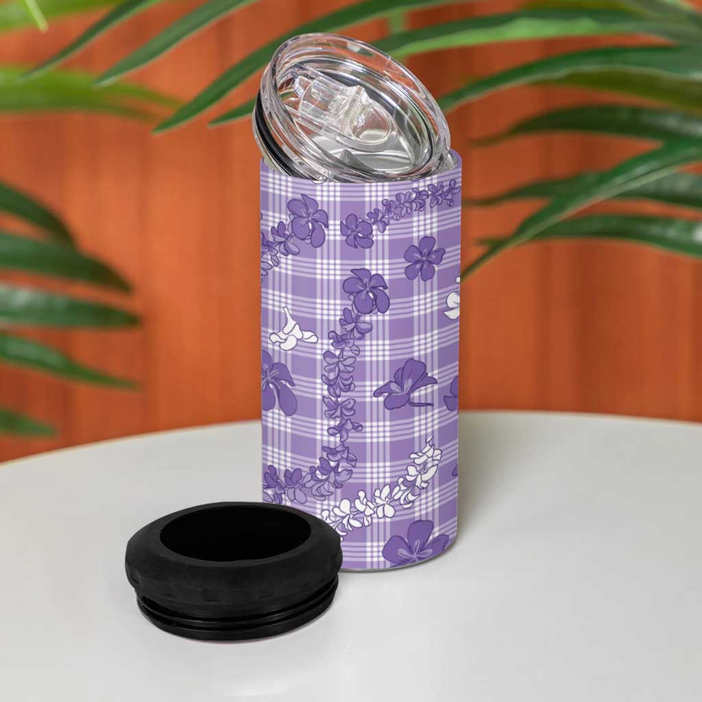 Poni Aloha Hawaii 4 in 1 Can Cooler Tumbler Plumeria Lei With Palaka Motif - Polynesian Pride