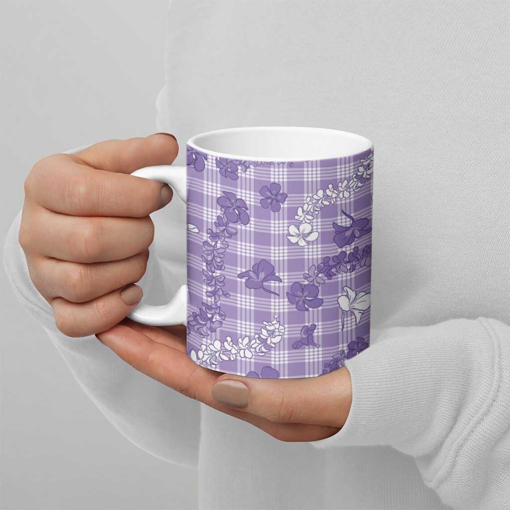 Poni Aloha Hawaii Ceramic Mug Plumeria Lei With Palaka Motif - Polynesian Pride