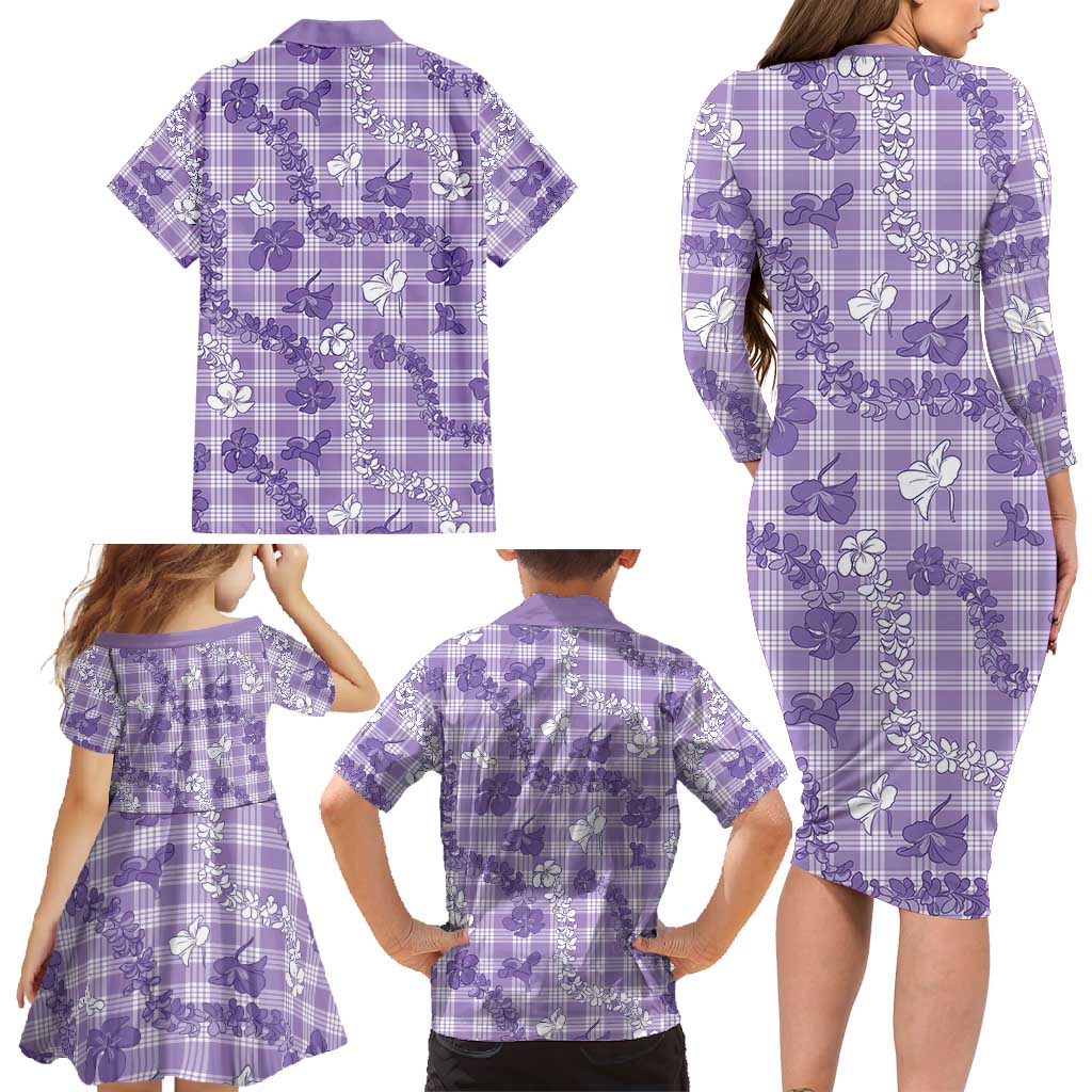 Poni Aloha Hawaii Family Matching Long Sleeve Bodycon Dress and Hawaiian Shirt Plumeria Lei With Palaka Motif - Polynesian Pride