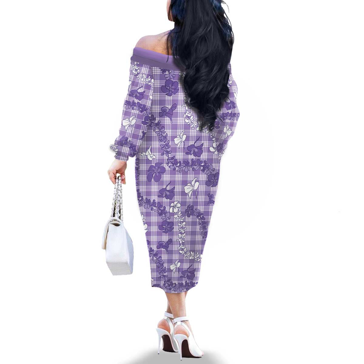 Poni Aloha Hawaii Family Matching Off The Shoulder Long Sleeve Dress and Hawaiian Shirt Plumeria Lei With Palaka Motif - Polynesian Pride