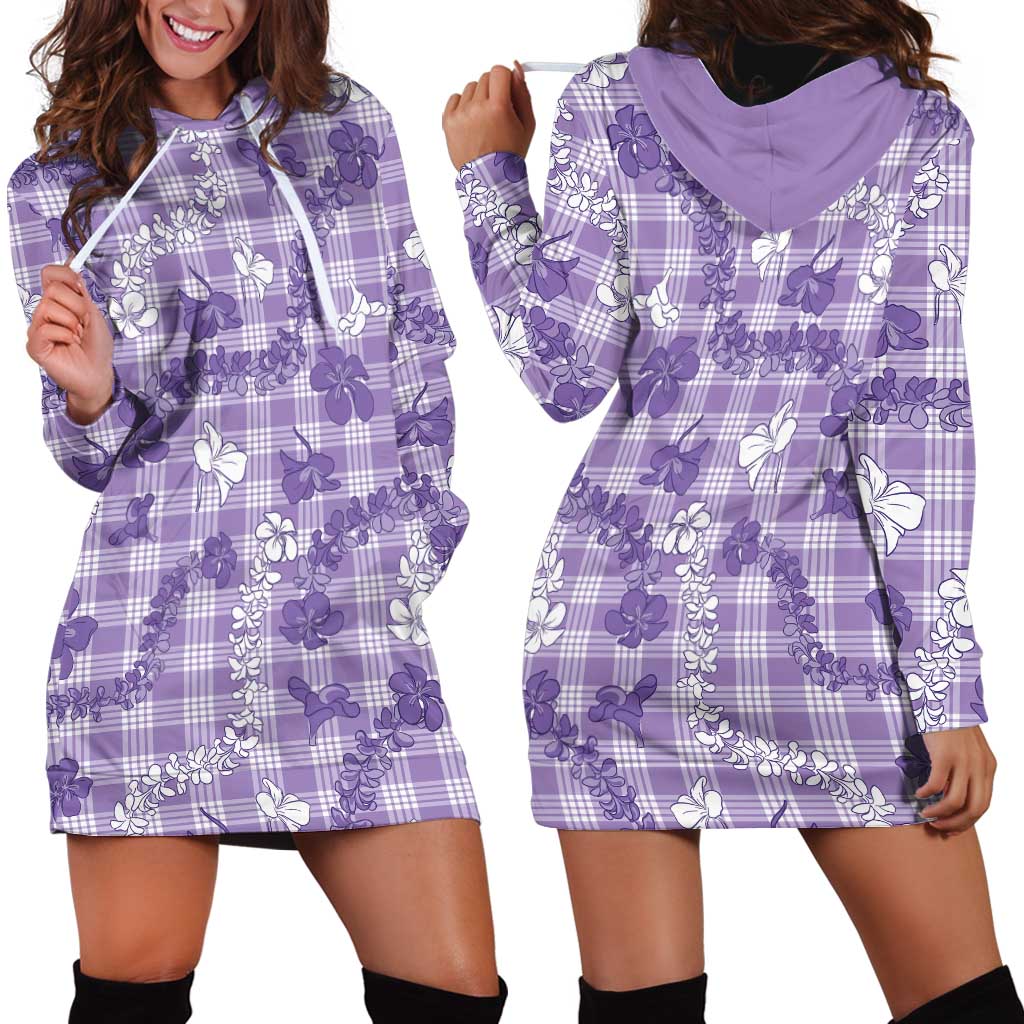 Poni Aloha Hawaii Hoodie Dress Plumeria Lei With Palaka Motif - Polynesian Pride