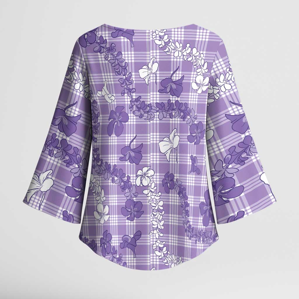 Poni Aloha Hawaii Kimono Sleeve Blouse Plumeria Lei With Palaka Motif - Polynesian Pride