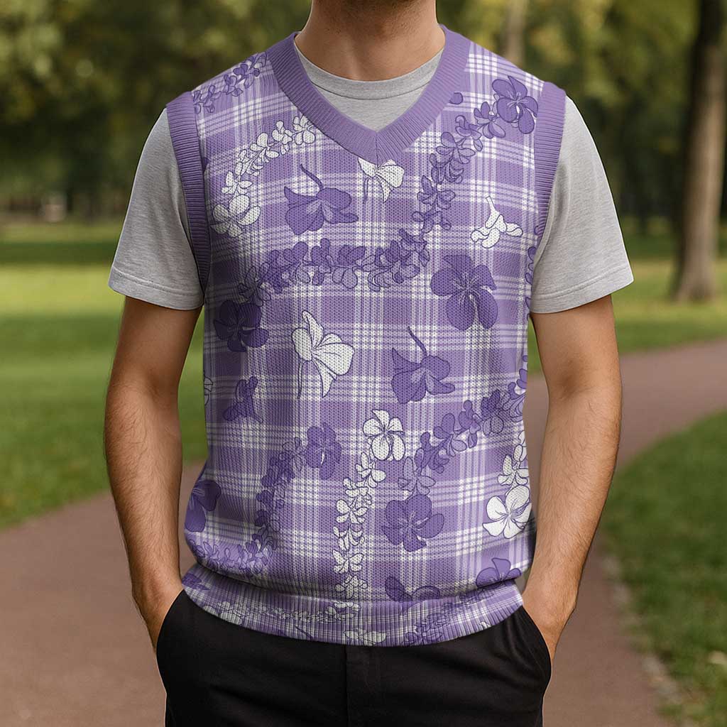 Poni Aloha Hawaii Christmas Knitted V-Neck Vest Plumeria Lei With Palaka Motif - Polynesian Pride