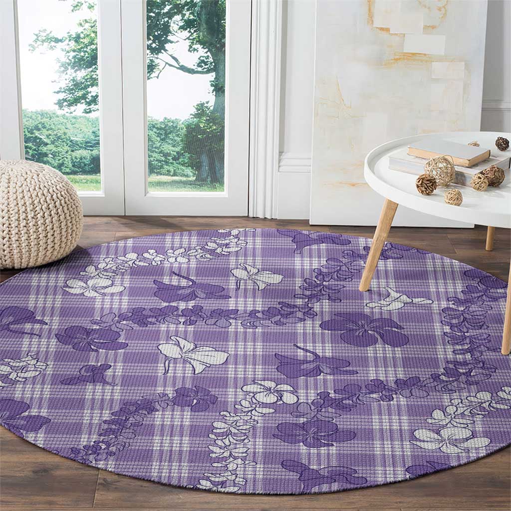 Poni Aloha Hawaii Round Carpet Plumeria Lei With Palaka Motif - Polynesian Pride