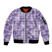 Poni Aloha Hawaii Sleeve Zip Bomber Jacket Plumeria Lei With Palaka Motif - Polynesian Pride