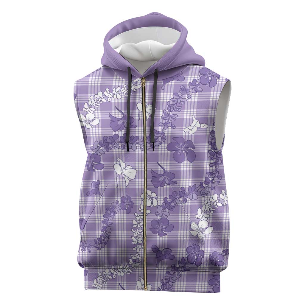 Poni Aloha Hawaii Sleeveless Zip Hoodie Plumeria Lei With Palaka Motif - Polynesian Pride
