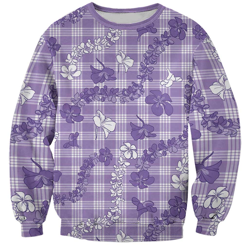 Poni Aloha Hawaii Sweatshirt Plumeria Lei With Palaka Motif LT14 Unisex Purple - Polynesian Pride