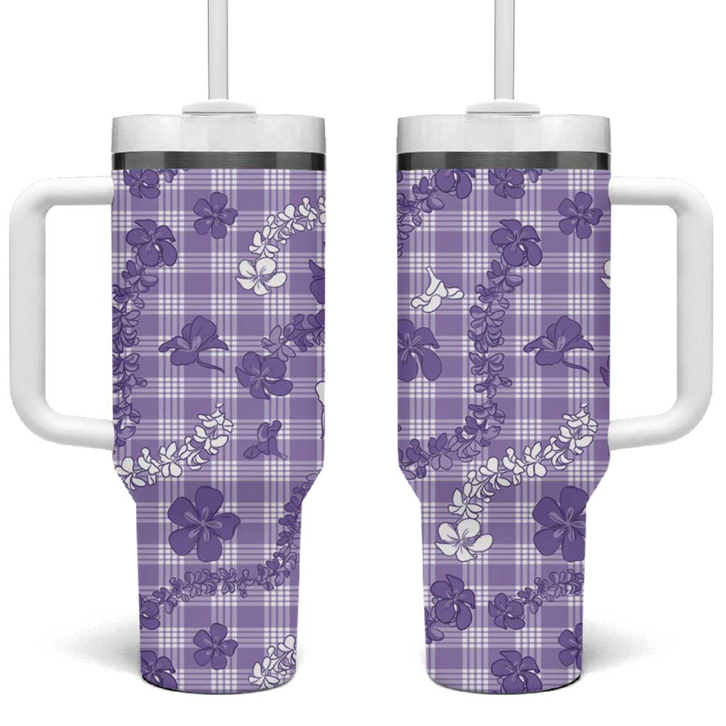 Poni Aloha Hawaii Tumbler With Handle Plumeria Lei With Palaka Motif - Polynesian Pride