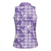 Poni Aloha Hawaii Women Sleeveless Polo Shirt Plumeria Lei With Palaka Motif - Polynesian Pride