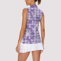 Poni Aloha Hawaii Women Sleeveless Polo Shirt Plumeria Lei With Palaka Motif - Polynesian Pride