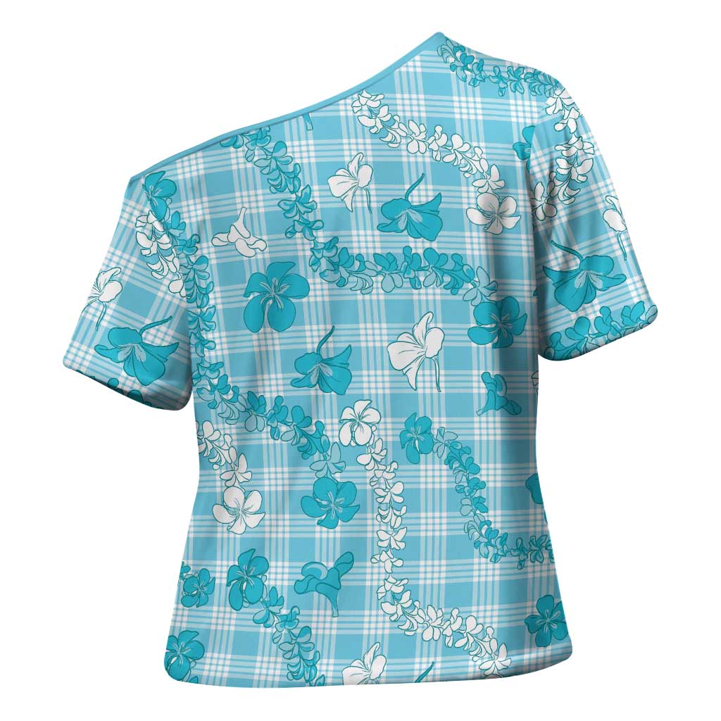 Polu Aloha Hawaii Cross Shoulder Shirt Plumeria Lei With Palaka Motif - Polynesian Pride