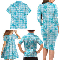 Polu Aloha Hawaii Family Matching Long Sleeve Bodycon Dress and Hawaiian Shirt Plumeria Lei With Palaka Motif - Polynesian Pride