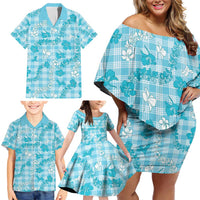 Polu Aloha Hawaii Family Matching Off Shoulder Short Dress and Hawaiian Shirt Plumeria Lei With Palaka Motif - Polynesian Pride
