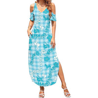 Polu Aloha Hawaii Family Matching Summer Maxi Dress and Hawaiian Shirt Plumeria Lei With Palaka Motif - Polynesian Pride