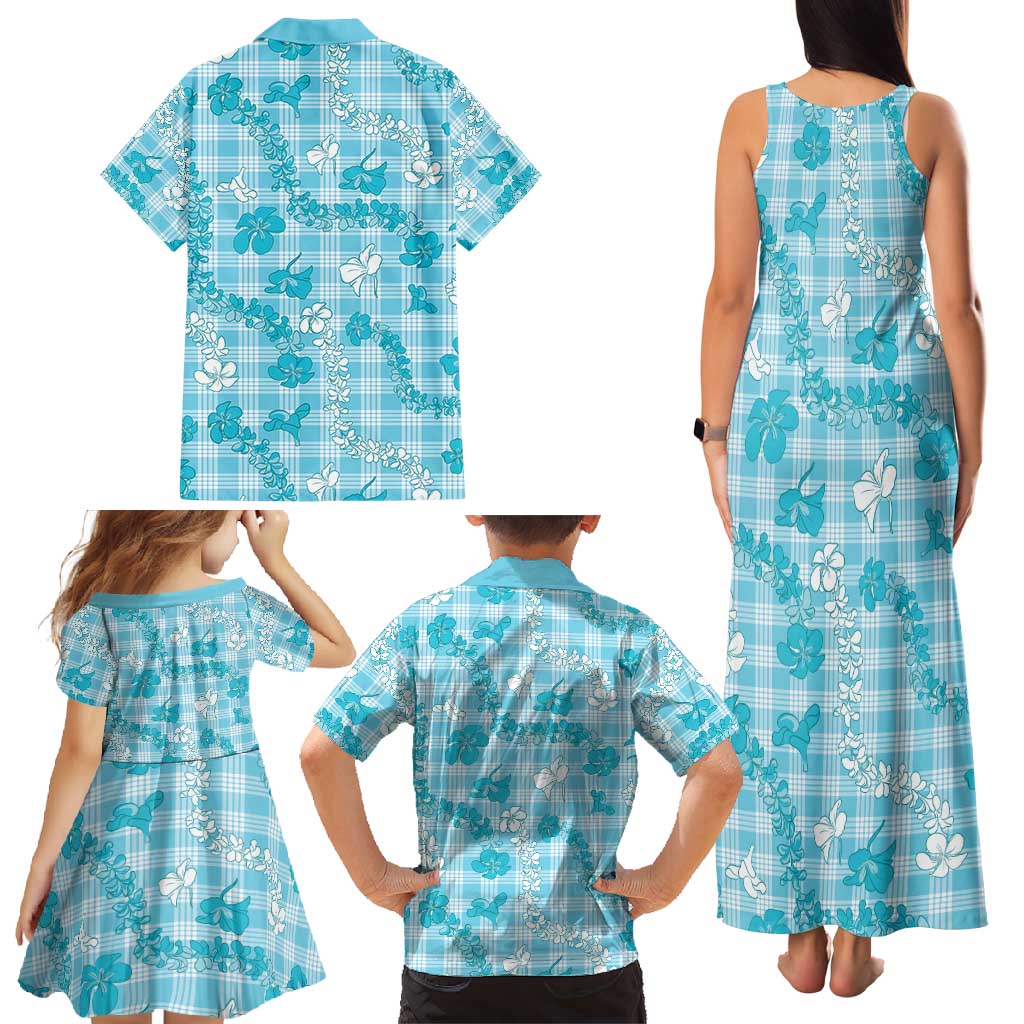 Polu Aloha Hawaii Family Matching Tank Maxi Dress and Hawaiian Shirt Plumeria Lei With Palaka Motif - Polynesian Pride