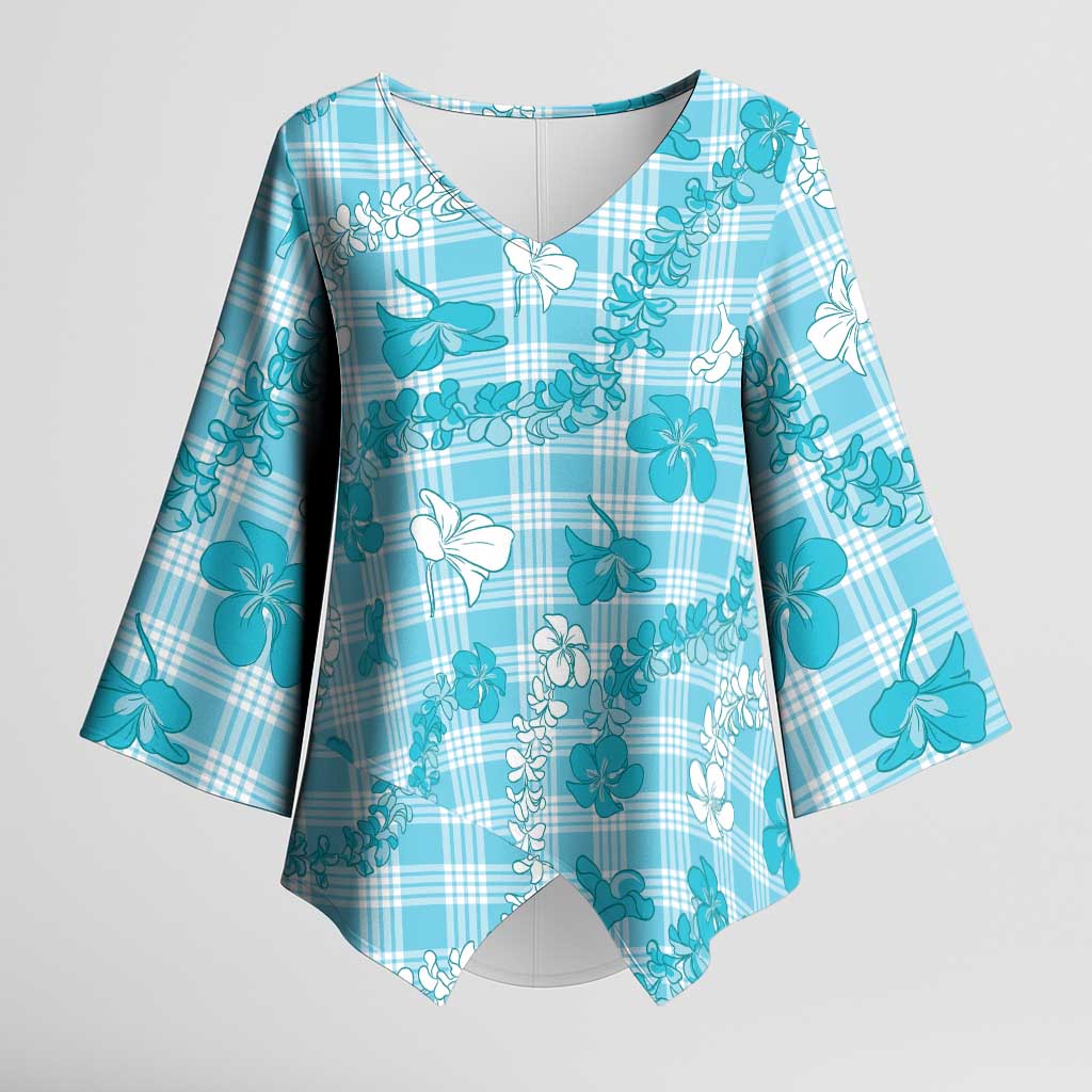 Polu Aloha Hawaii Kimono Sleeve Blouse Plumeria Lei With Palaka Motif - Polynesian Pride