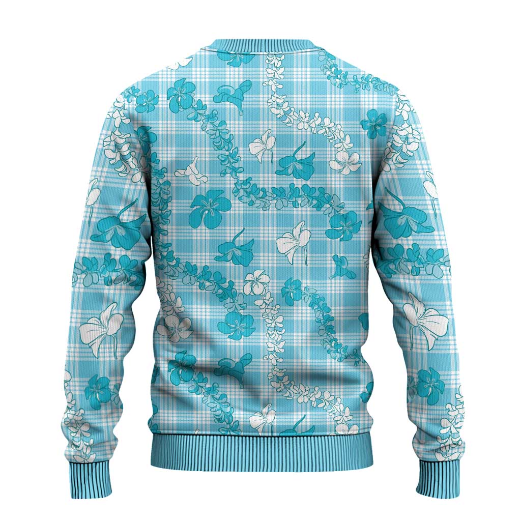 Polu Aloha Hawaii Ugly Christmas Sweater Plumeria Lei With Palaka Motif - Polynesian Pride