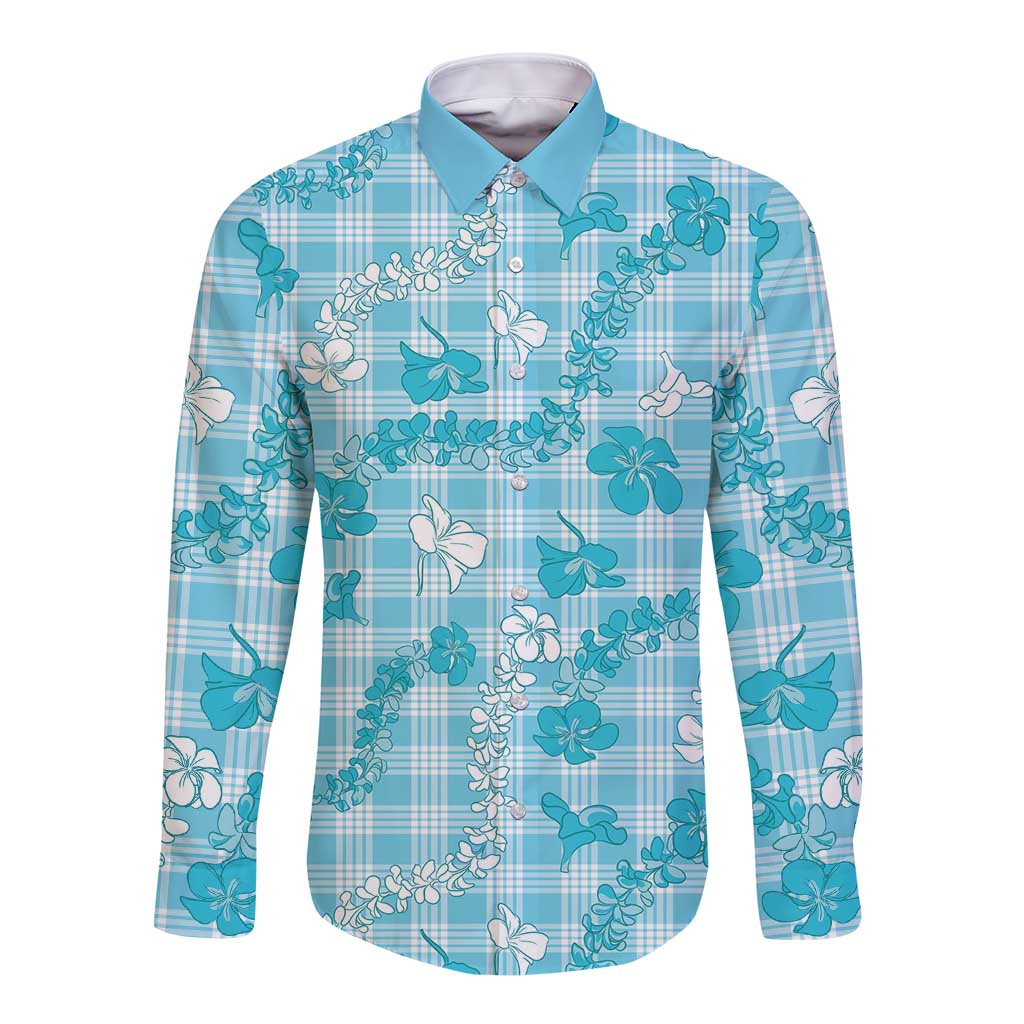Polu Aloha Hawaii Long Sleeve Button Shirt Plumeria Lei With Palaka Motif - Polynesian Pride