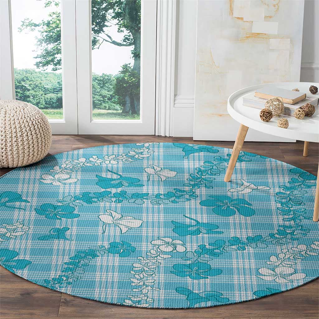 Polu Aloha Hawaii Round Carpet Plumeria Lei With Palaka Motif - Polynesian Pride