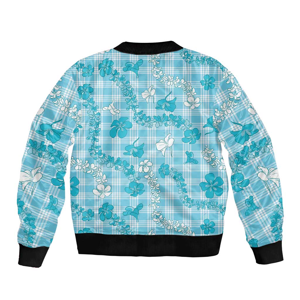 Polu Aloha Hawaii Sleeve Zip Bomber Jacket Plumeria Lei With Palaka Motif - Polynesian Pride