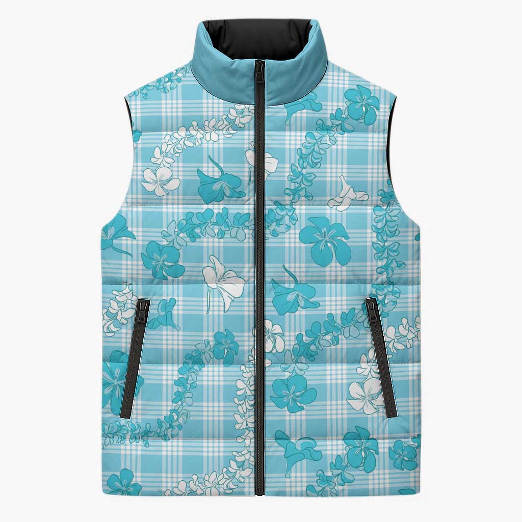Polu Aloha Hawaii Sleeveless Puffer Jacket Plumeria Lei With Palaka Motif - Polynesian Pride