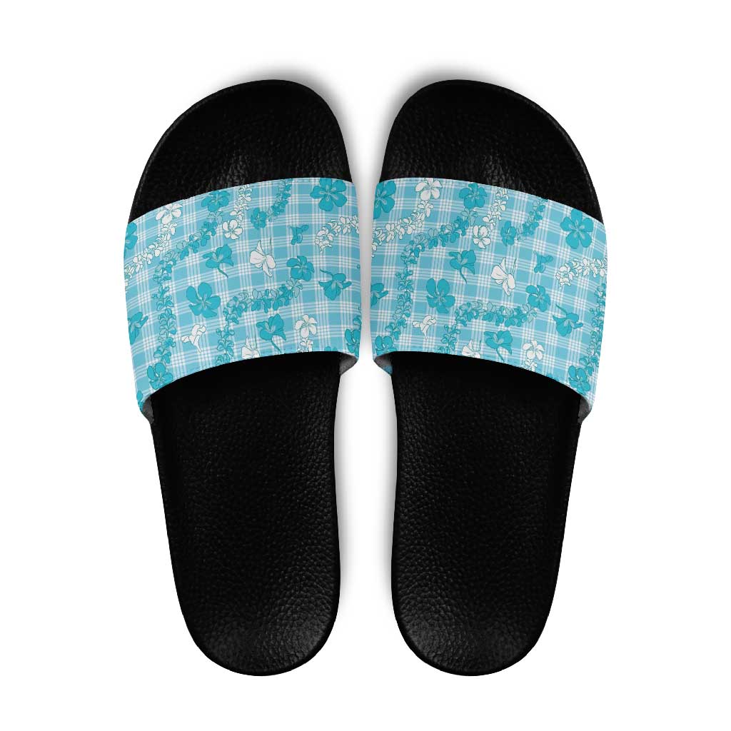 Polu Aloha Hawaii Slide Sandals Plumeria Lei With Palaka Motif - Polynesian Pride