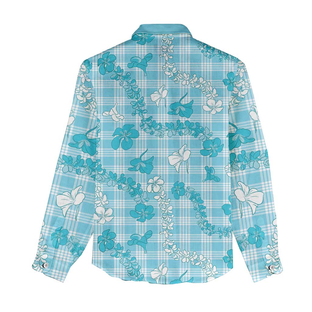 Polu Aloha Hawaii Women Casual Shirt Plumeria Lei With Palaka Motif - Polynesian Pride