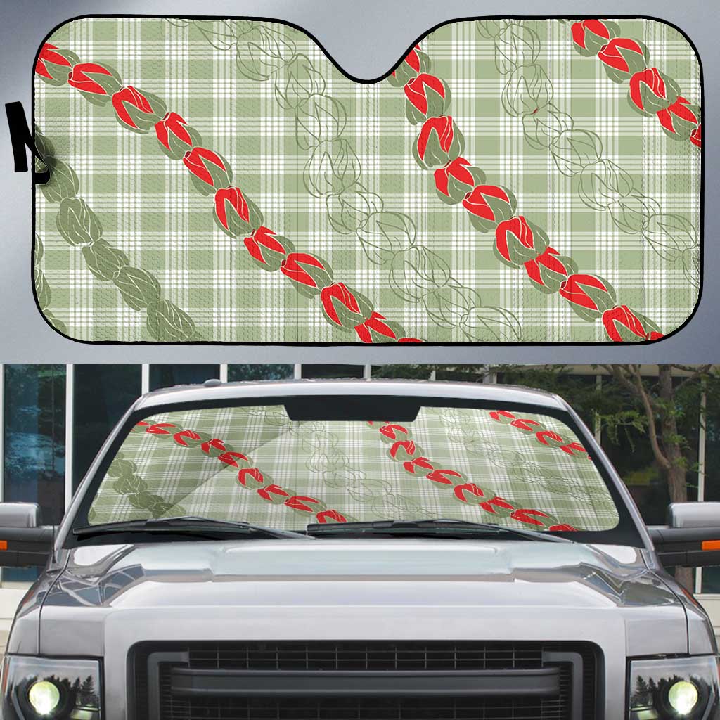 Omaomao Aloha Hawaii Auto Sun Shade Rosebud Lei With Palaka Motif - Polynesian Pride
