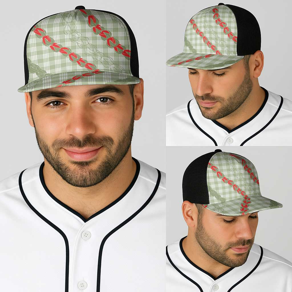 Omaomao Aloha Hawaii Baseball Net Cap Rosebud Lei With Palaka Motif - Polynesian Pride