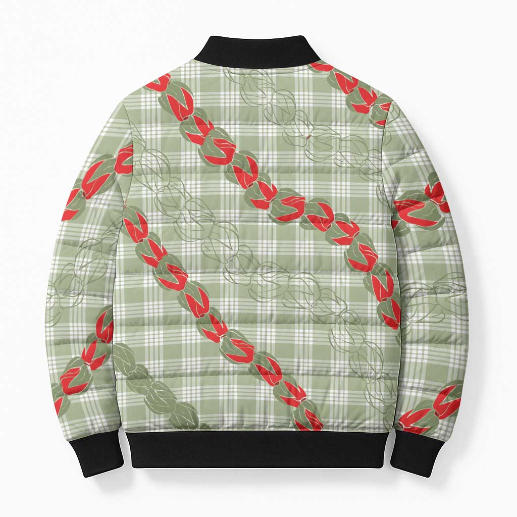 Omaomao Aloha Hawaii Bomber Puffer Jacket Rosebud Lei With Palaka Motif - Polynesian Pride