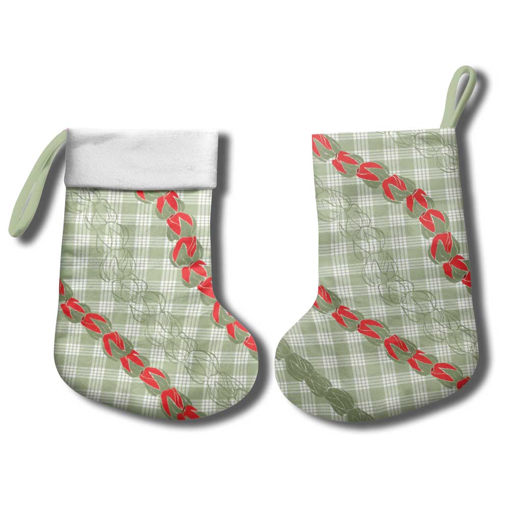 Omaomao Aloha Hawaii Christmas Stocking Rosebud Lei With Palaka Motif - Polynesian Pride