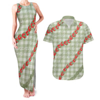 Omaomao Aloha Hawaii Couples Matching Tank Maxi Dress and Hawaiian Shirt Rosebud Lei With Palaka Motif - Polynesian Pride