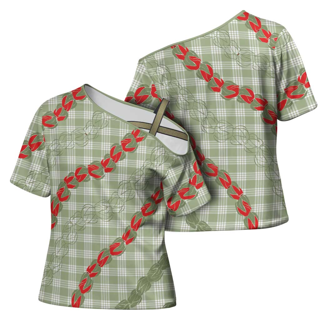 Omaomao Aloha Hawaii Cross Shoulder Shirt Rosebud Lei With Palaka Motif - Polynesian Pride